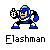 Pixel art character in blue and white armor with a cyan helmet accent, standing in a dynamic pose holding a glowing object.
