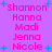 Pixelated pink text lists names on a purple background with blue star accents, arranged in two