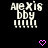 Pixelated text 'Alexis bby' with exclamation marks and pink hearts on black background, animated heart changes.