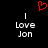 Red pixelated heart symbol above two identical text blocks reading 'Love Jon' on black background.