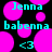 Pixelated cyan text on black background with pink circles, displaying 'Jenna', 'babenna', and '<3' in two identical side-by-side arrangements.