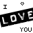 A black-and-white animated contact sheet showing two frames of a buddy icon with "I LOVE YOU" text and heart symbols above the words.