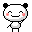 Pixelated cartoon character with panda ears, pink cheeks, and a smiling expression in two poses.