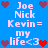 Blue background with repeated text "Joe Nick Kevin= my life<3" and heart symbols in purple and red.