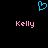 A static pixel art image with a blue heart symbol above two pink 'Kelly' text labels on black background.