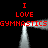 Red text and gray smoke-like shapes on a black background, with repeated 'I LOVE GYMNASTICS' phrases arranged in a frame-like structure.