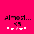 Pixelated text and symbols on a bright pink background with animated heart sequence.