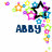 Colorful star and flower design with text reading ABBY, S., or WAY below the central black-outlined star.