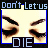 A 5x5 contact sheet of animated frames showing a close-up of eyes with eyelashes and eyebrows, each frame labeled "DIE" in blue text below the image on a black background.