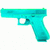 Pixelated cyan handgun with green accents on a white background, rendered in low-resolution digital art style.