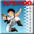 Pixelated icon shows a martial artist in white uniform with black belt, mid-kick pose, red text at top, blue background, and white sidebar with gray shapes.