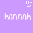 Pixelated white text 'hannah' appears twice on a solid light purple background with a small pixelated heart above the text.