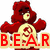 Red cartoon bear with arms outstretched, wearing a yellow shirt with a red skull and crossbones, standing above a beige banner with red text reading B.E.A.R.