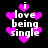 Pixelated text 'i love being single' surrounded by pink hearts on a black background, with animated heart positions changing across frames.