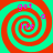 Four identical spiral patterns with alternating red and cyan rings, each containing pink text reading 'get a life' in pixelated font.