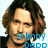 Pixelated image of a person with long brown hair, blue text overlays reading "Johnny Depp," "is my hubby. he just dont know if yet.", and partial text at bottom.