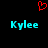 Red pixelated heart symbol above two cyan 'Kylee' text instances on black background.