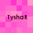 Four identical 'Tyshar' text labels arranged in a on a pink pixelated background with varying shades of pink squares