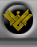 Golden winged emblem with central figure on black circular background, displayed in a of six variations with subtle color and shape differences