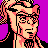 Pixelated 48x48 static buddy icon featuring a stylized character with peach skin, black hair, and glasses against a solid purple background.