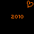Orange pixelated heart symbol above two orange '2010' text blocks on black background.