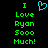 Green pixelated text reads "I Love Ryan Sooo Much!" with a cyan heart symbol above the first 'I' on black background.