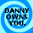 Four identical blue spiral backgrounds with black text reading "DANNY OWNS YOU." arranged in a