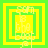 Four identical square frames with green and yellow borders contain pixelated text reading 'franksicons.com' over a bright background.