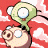A 48x48 pixel animated buddy icon featuring two cartoon characters on a red-and-white striped background with green text reading "Original Icons .com" on the right side.