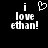 Black background with white pixelated text reading 'i love ethan!' and a heart symbol above the word 'love' in one frame, without the heart in another.