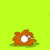 Animated orange creature with white eyes and brown legs on bright green background, showing multiple poses including curled, standing, and open-mouthed states.