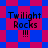 Pixelated text "Twilight Rocks !!!" on a blue and pink checkered background with two distinct patterns