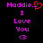 Pixelated text and symbols in pink and red on black background, showing two variations of a message with 'Maddie.' followed by heart or ellipsis.