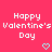 Pixelated pink background with repeated 'Happy Valentine's Day' text and cyan hearts, partially cropped on the right.
