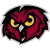Static pixelated icon of a stylized owl with yellow eyes and red-brown feathers against a white background.