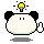 A 4-frame pixel art animation of a panda-like character with black ears, white face, and green belly outline across four distinct poses on a gray background.