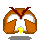 Pixelated owl head with brown feathers, white facial markings, and red V-shaped eyebrows; yellow beak in first , red beak in fourth frame