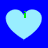 Four light blue hearts on a solid blue background, each with a small green vertical bar at the top center of the heart's upper curve.