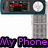 Pixelated image of a phone with text overlays reading "My Phone Yeah" and "It sucks" in purple, blue, and green.
