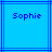 Two identical blue square with dark blue lines, each displaying the name 'Sophie' in pixelated text