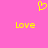 Pixelated yellow heart symbol above two instances of the word 'Love' on a solid pink background.