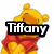 Pixelated cartoon character with red scarf and text overlay reading "Tiffany" on white background.