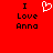 Red background with black text reading "I Love Anna" and a white pixelated heart symbol above the text on the left side.