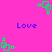 A static image with a bright pink background featuring green pixelated square icons and blue text reading "Love" in multiple positions.