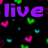 Pixelated text and heart shapes on a black background with green, pink, purple, and cyan colors.