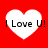 Four white heart shapes on a red background, each containing the text "I Love U!" in black pixelated font.