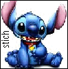 Blue cartoon character with large pink ears, black eyes, and a yellow tag on its chest sits against white background.