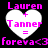 Two identical heart-shaped icons with pink text and symbols on black background, each showing 'Lauren + Tanner =' followed by 'foreva<3' in pixelated font.
