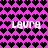 Pixelated heart pattern background with repeated text 'Laura' in white, transitioning from black to purple hearts on pink gradient.