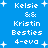 Blue background with white pixelated text and plus signs, displaying 'Kelsie & Kristin Besties 4-evq' in two vertical with slight variations in letter shapes